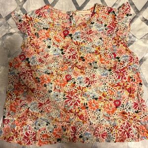 Size large, crochet multi colored floral top